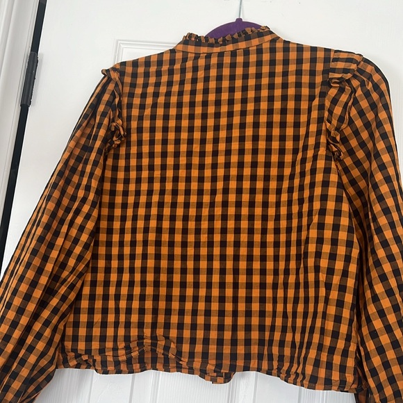 Forever 21 Orange Black Gingham Ruffle Shirt - Picture 3 of 5